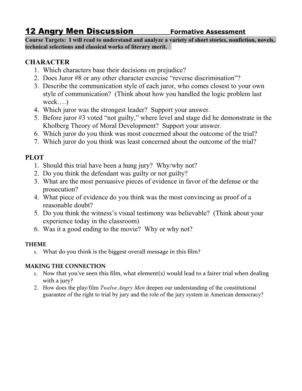 12 Angry Men Discussion Questions