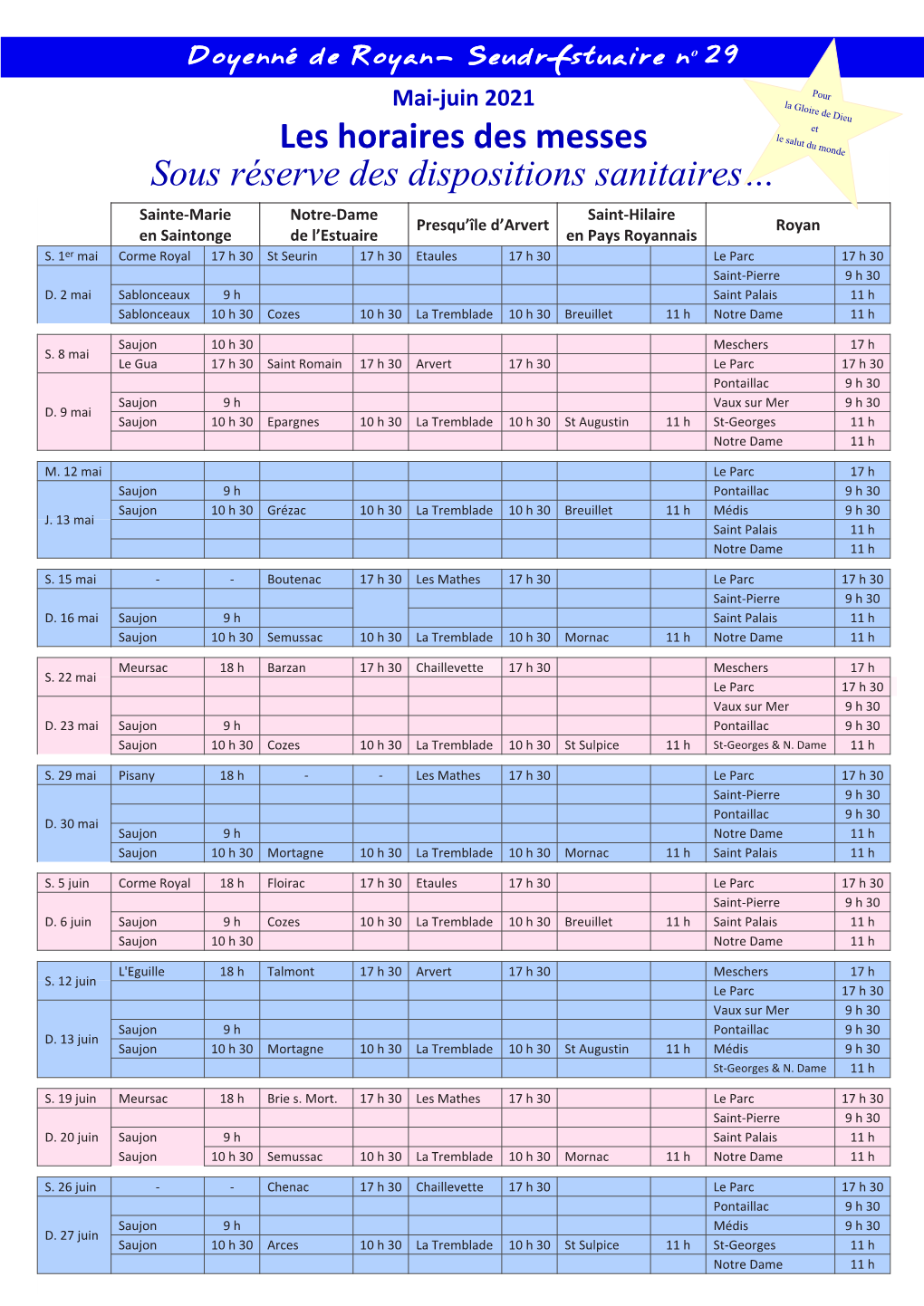 Les Horaires Des Messes Sous Réserve Des Dispositions Sanitaires…