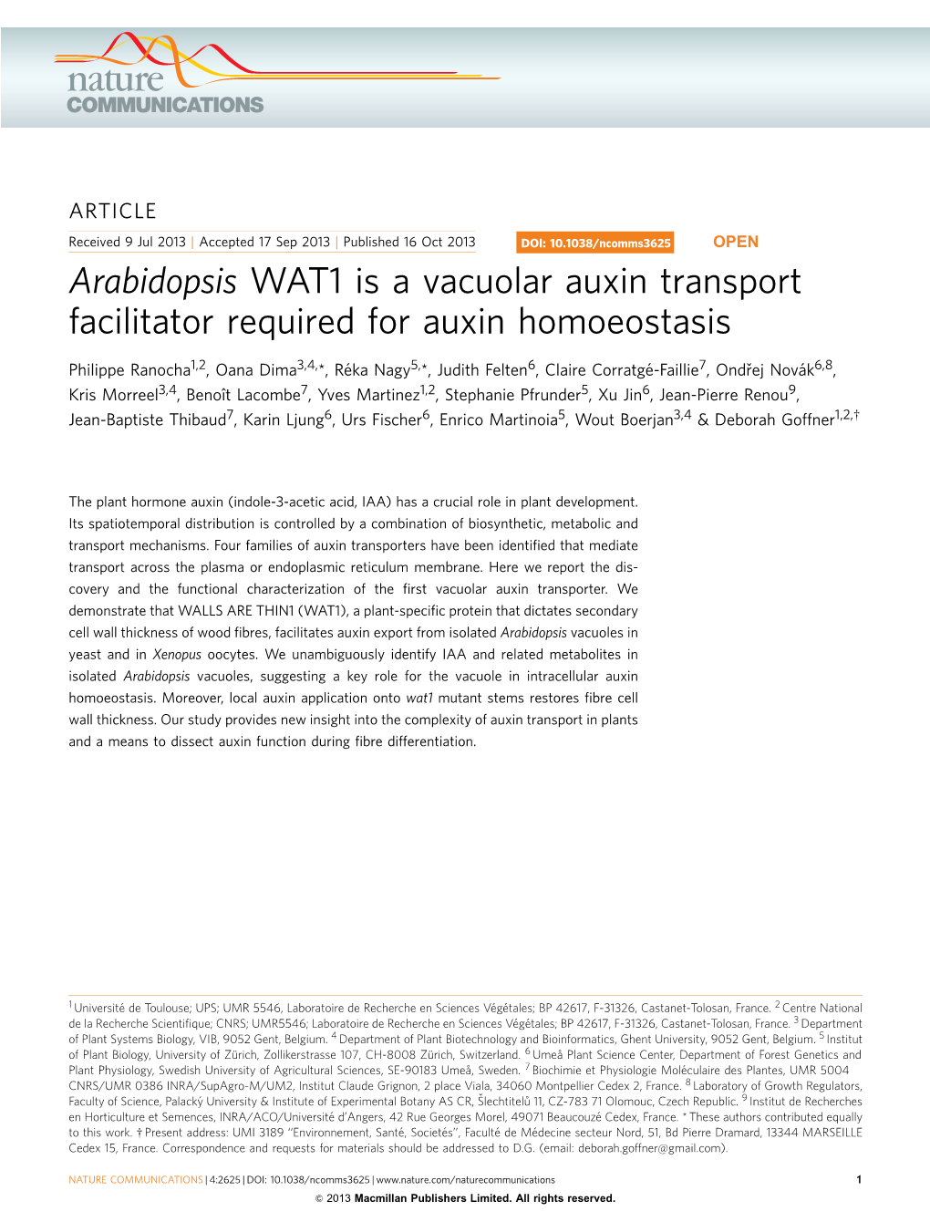 Arabidopsis WAT1 Is a Vacuolar Auxin Transport Facilitator Required for Auxin Homoeostasis