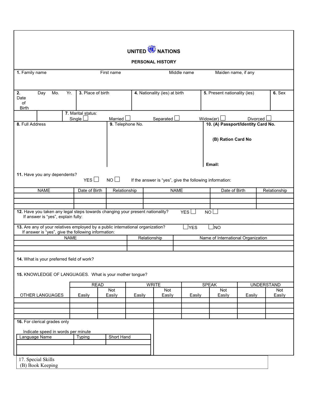 Personal History P11 Form s1