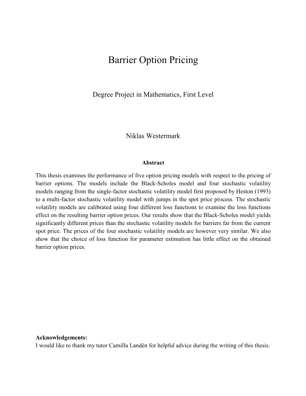 Barrier Option Pricing