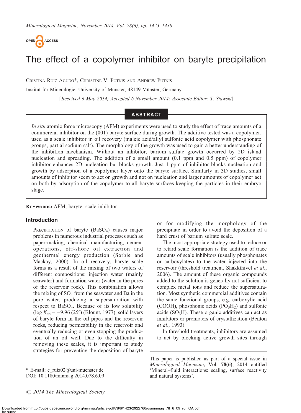 The Effect of a Copolymer Inhibitor on Baryte Precipitation