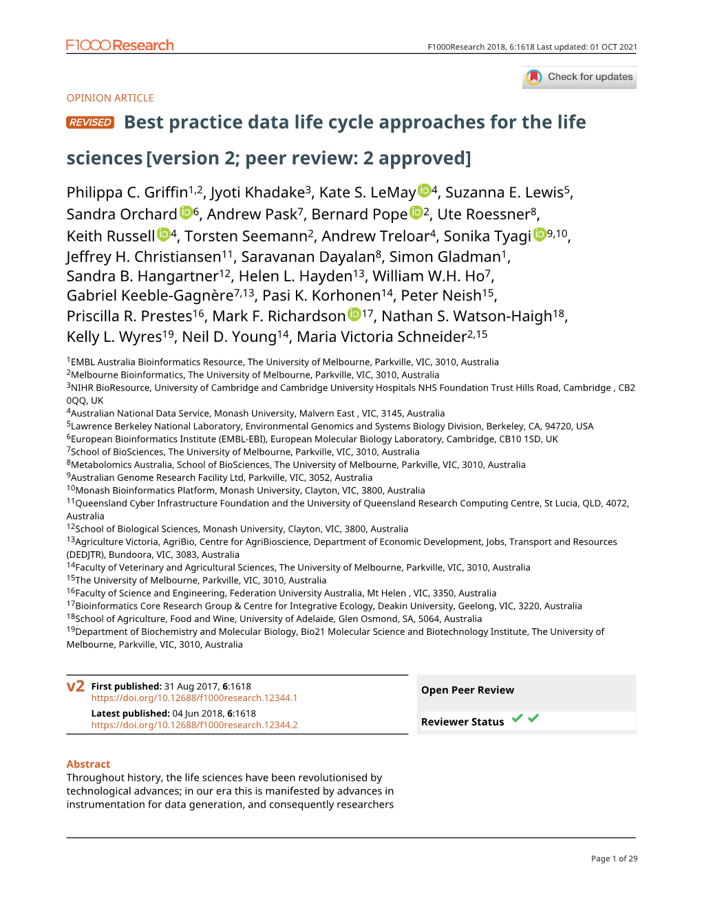 Best Practice Data Life Cycle Approaches for the Life Sciences [Version 2; Peer Review: 2 Approved]