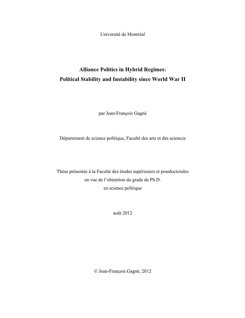 Alliance Politics in Hybrid Regimes: Political Stability and Instability Since World War II