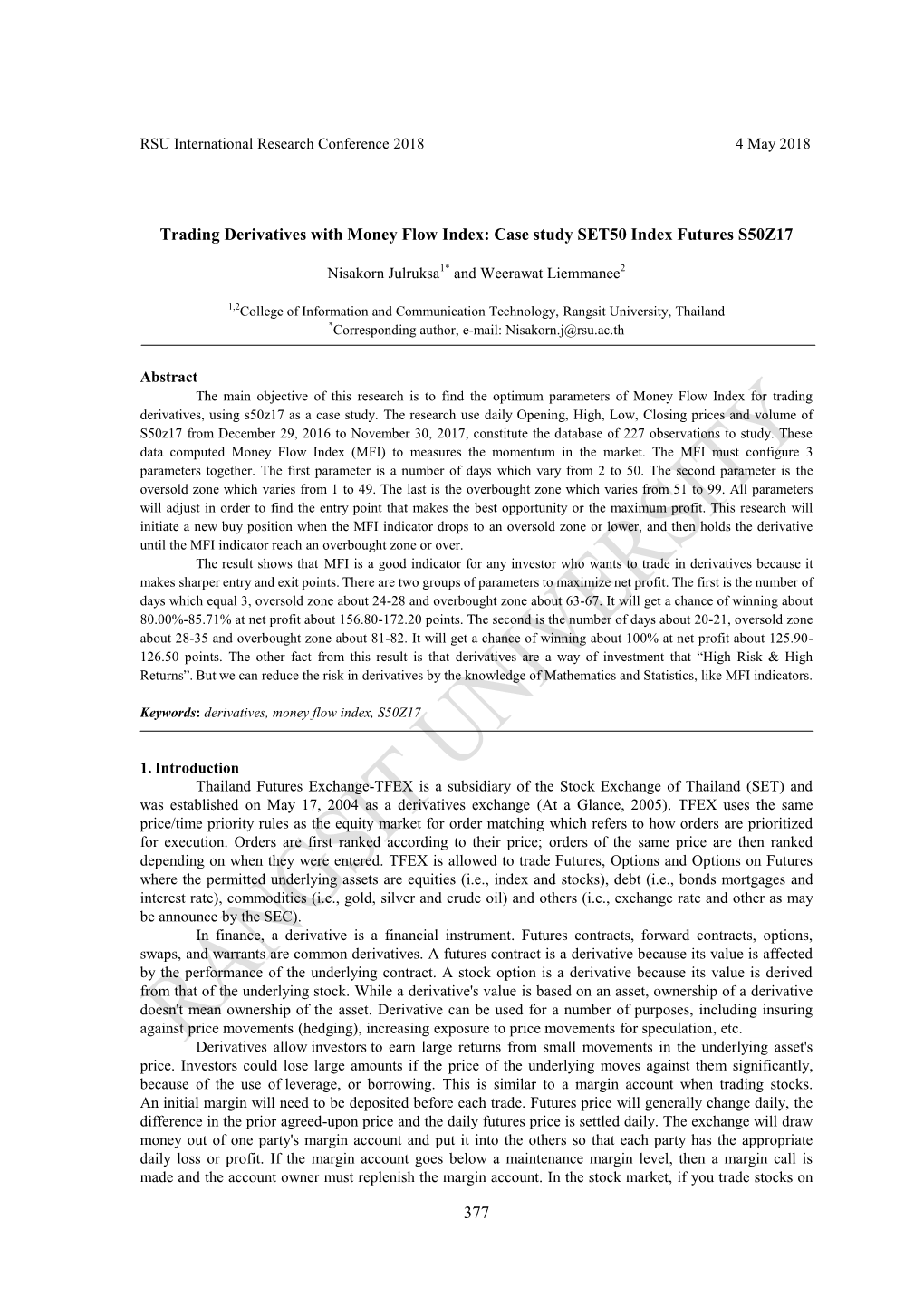 377 Trading Derivatives with Money Flow Index