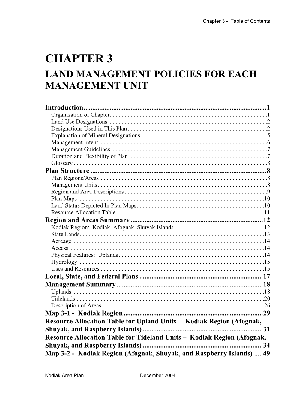 Chapter 3 - Table of Contents