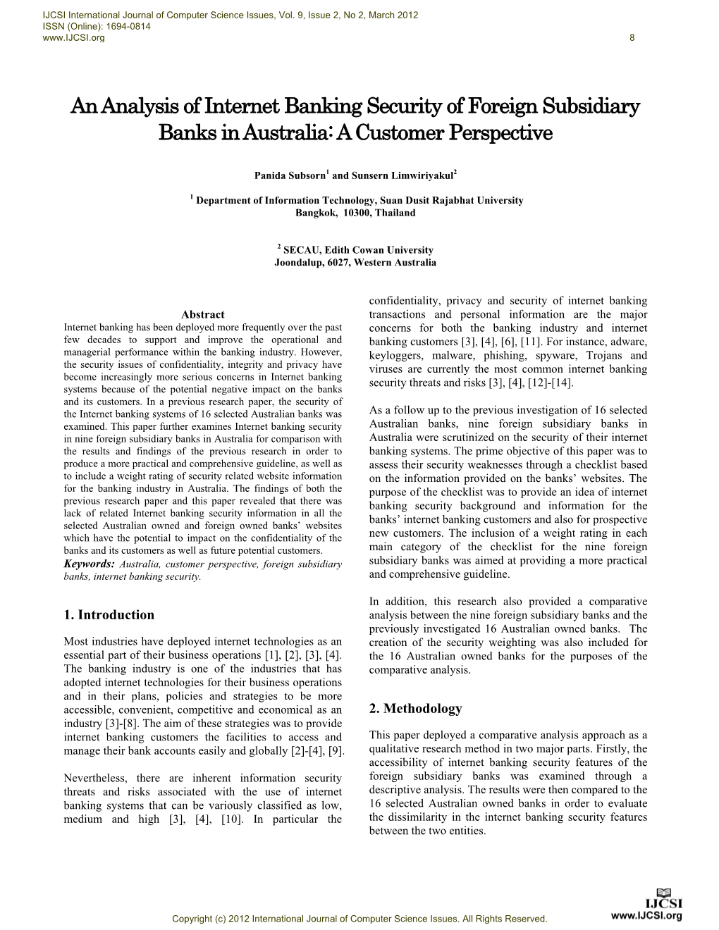An Analysis of Internet Banking Security of Foreign Subsidiary Banks in Australia: a Customer Perspective
