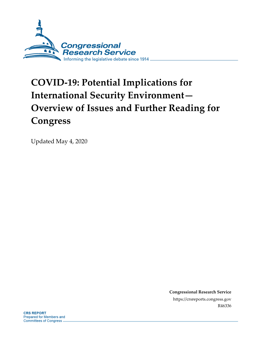 COVID-19: Potential Implications for International Security Environment— Overview of Issues and Further Reading for Congress