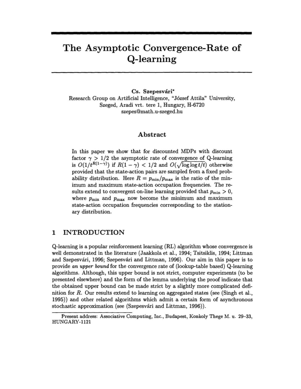 The Asymptotic Convergence-Rate of Q-Learning