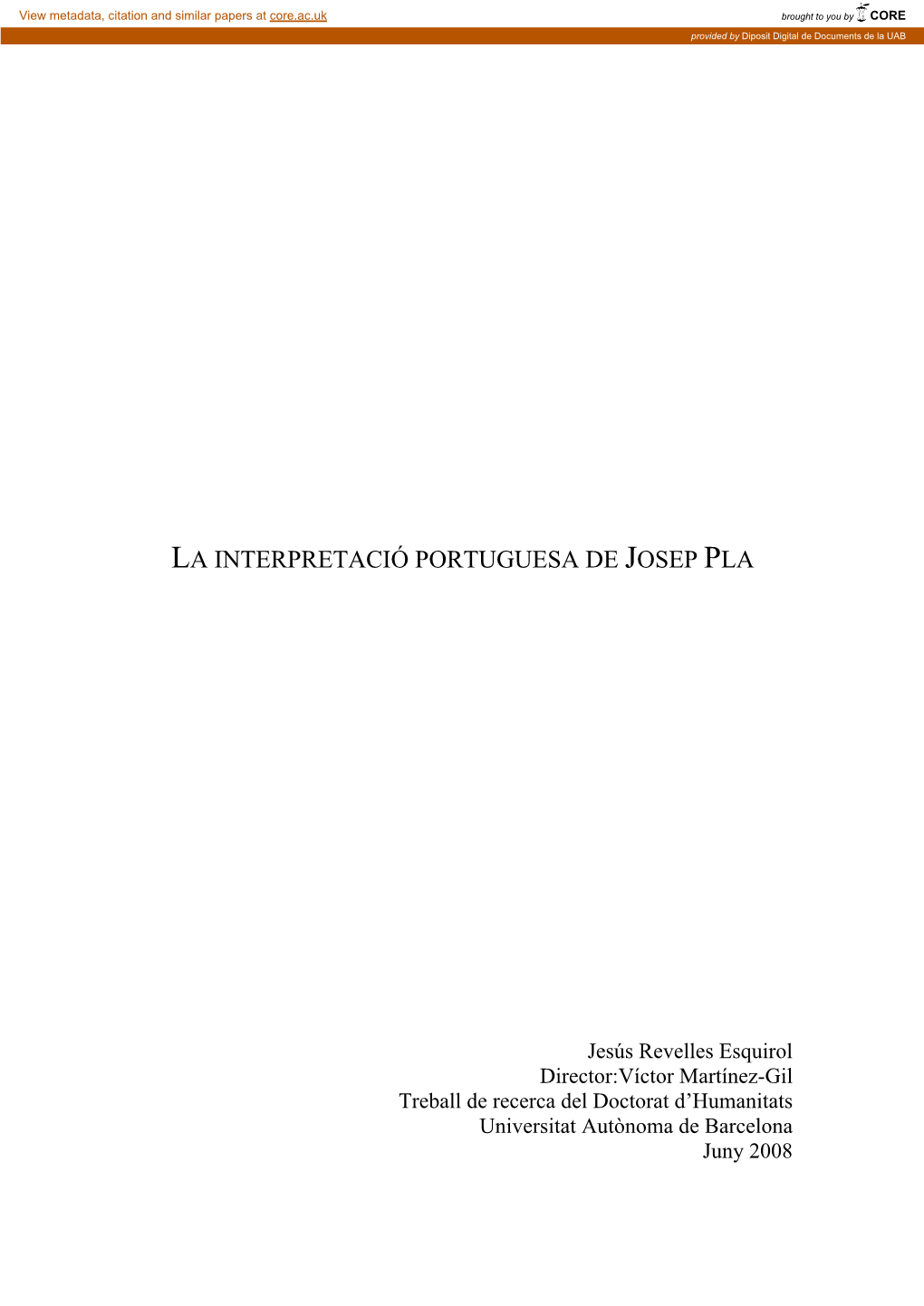 La Interpretació Portuguesa De Josep Pla