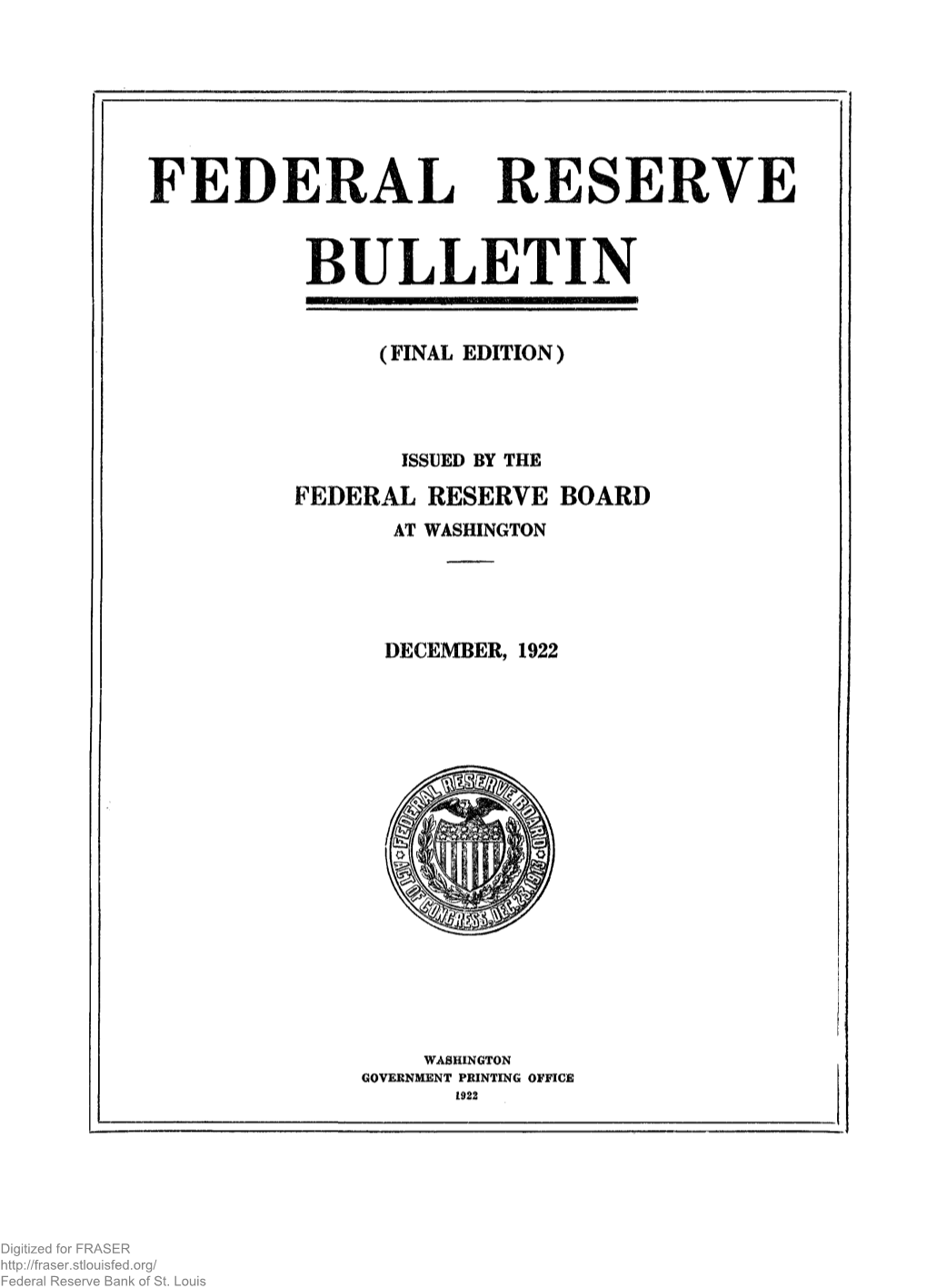 Federal Reserve Bulletin December 1922