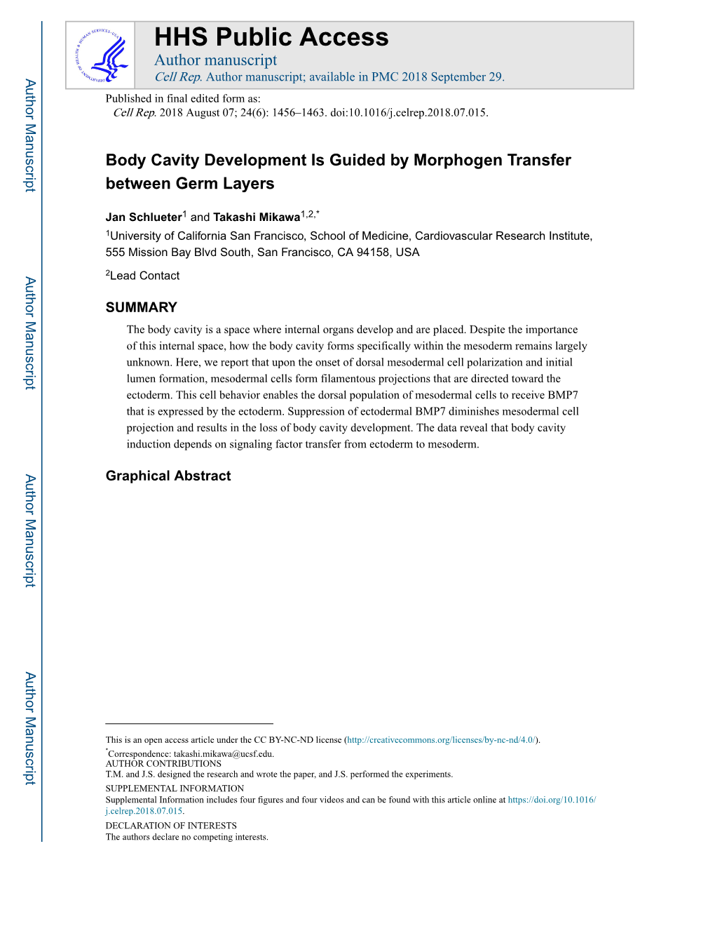 Body Cavity Development Is Guided by Morphogen Transfer Between Germ Layers