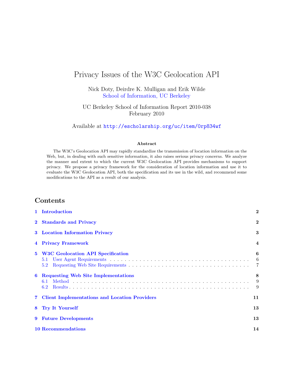 Privacy Issues of the W3C Geolocation API