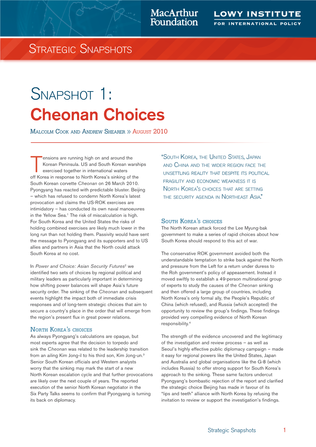 Cheonan Choices