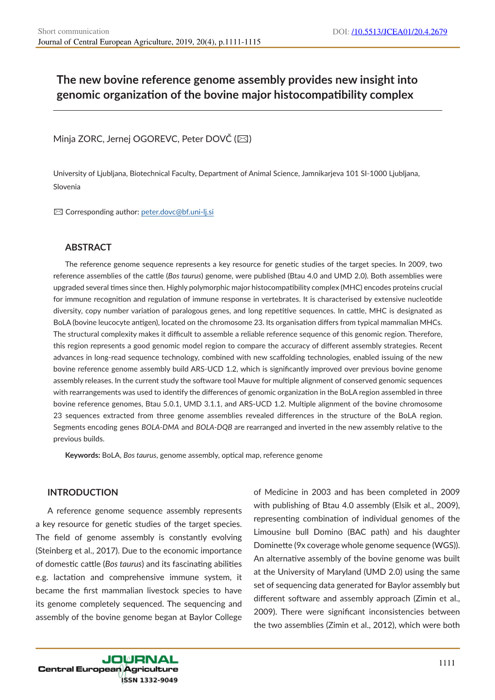 The New Bovine Reference Genome Assembly Provides New Insight Into Genomic Organization of the Bovine Major Histocompatibility Complex