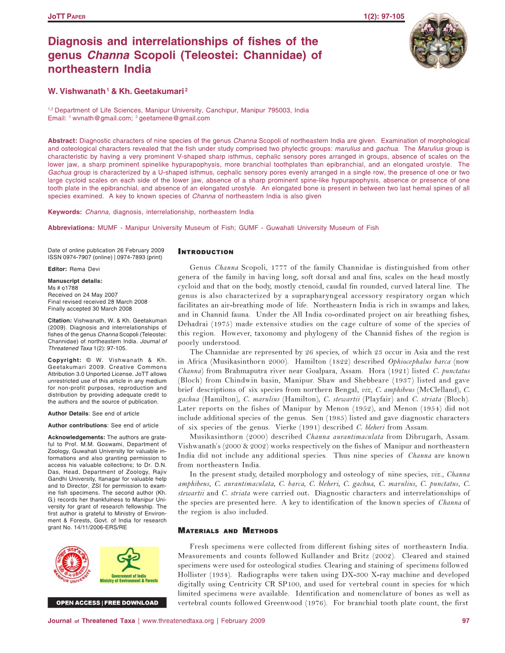 Diagnosis of Channa Scopoli