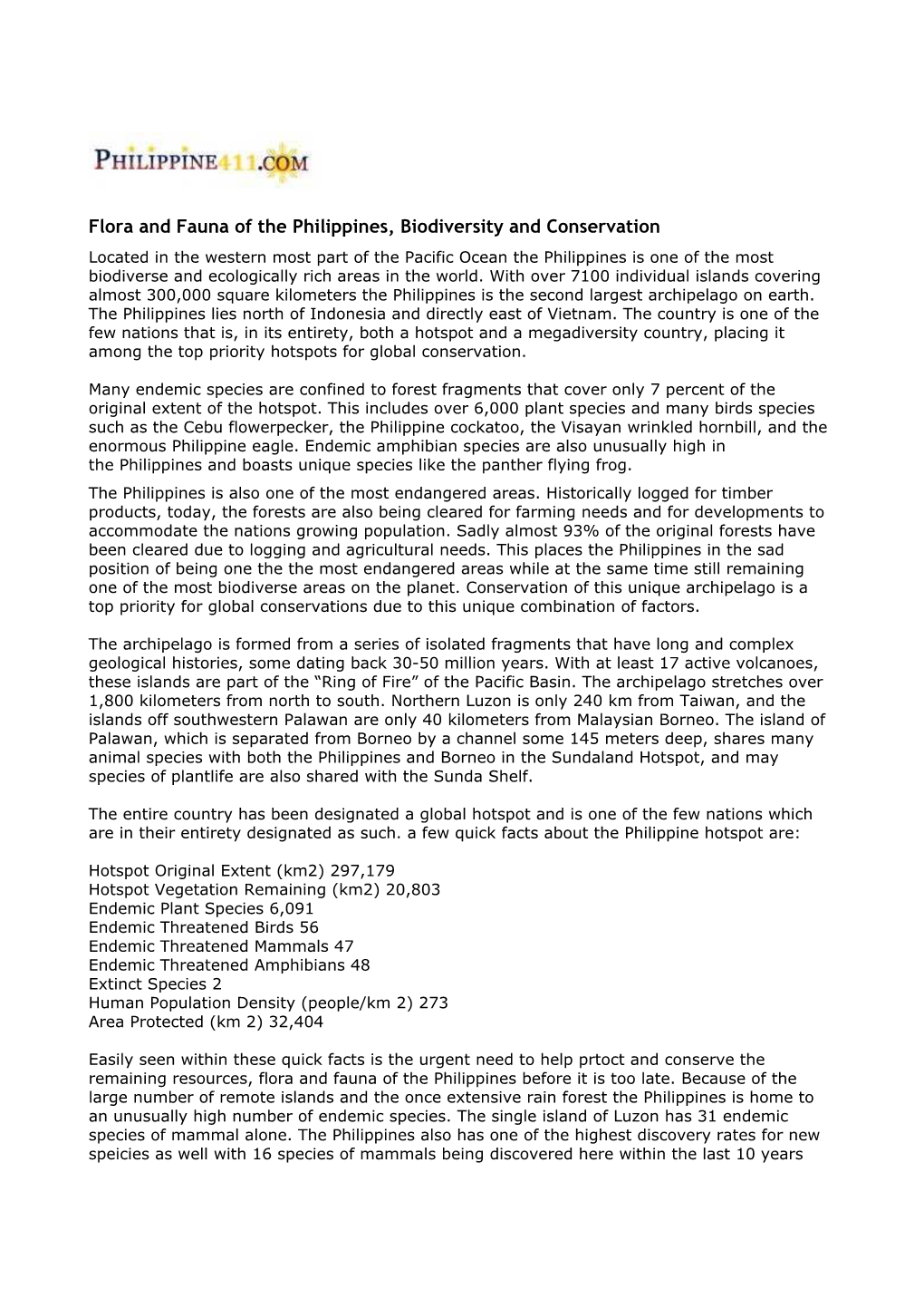 Flora and Fauna of the Philippines, Biodiversity and Conservation
