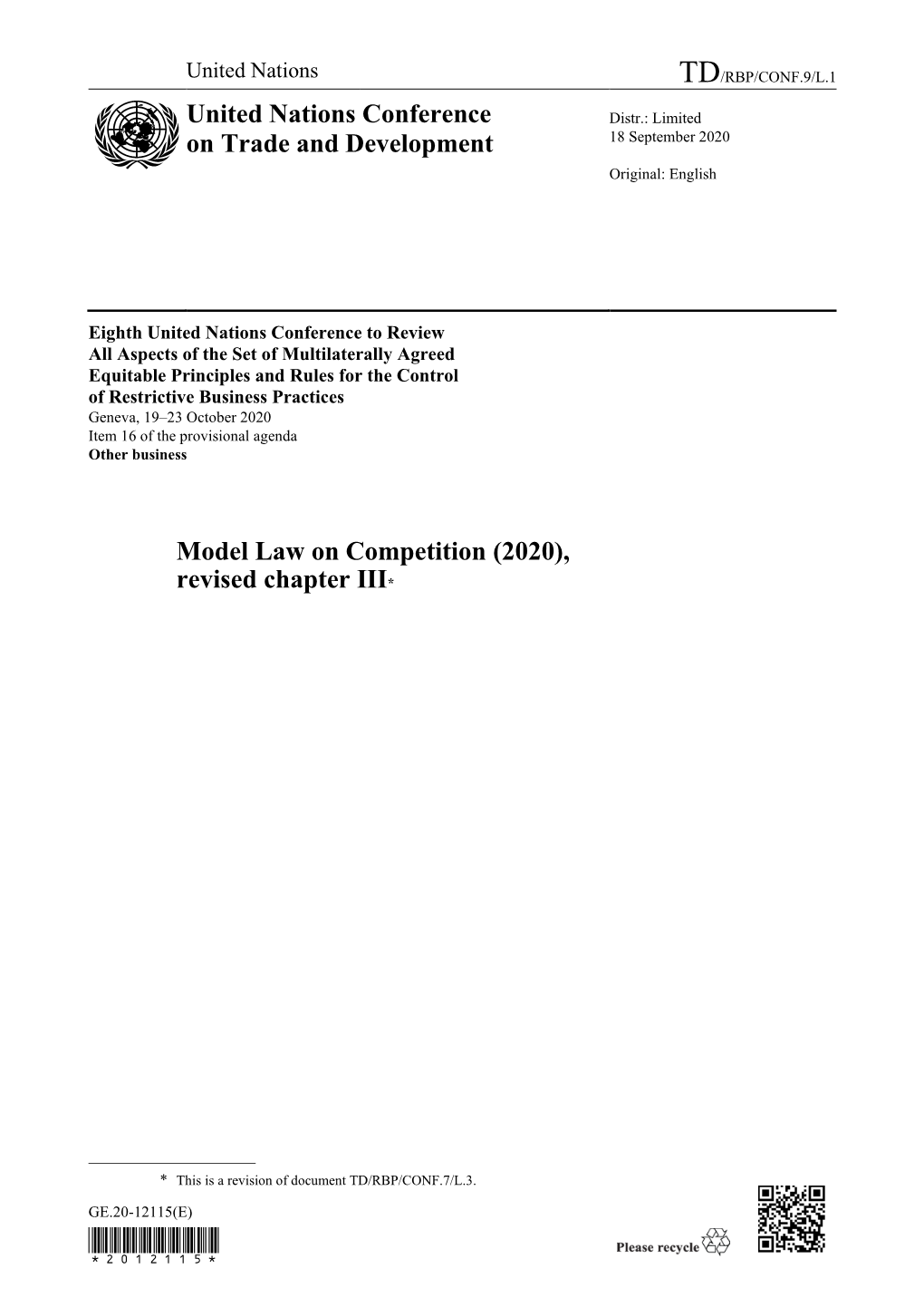 Model Law on Competition (2020), Revised Chapter III*