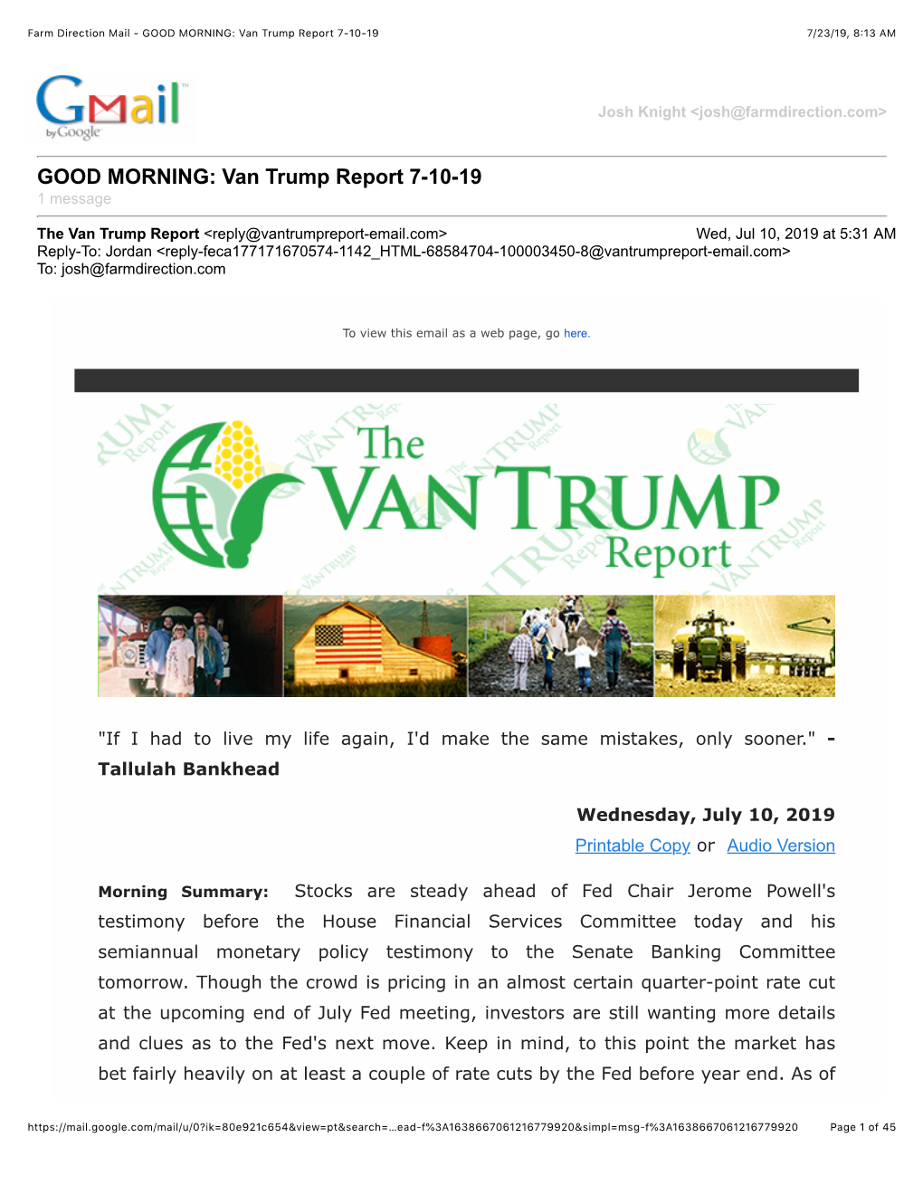 GOOD MORNING: Van Trump Report 7-10-19 7/23/19, 8�13 AM