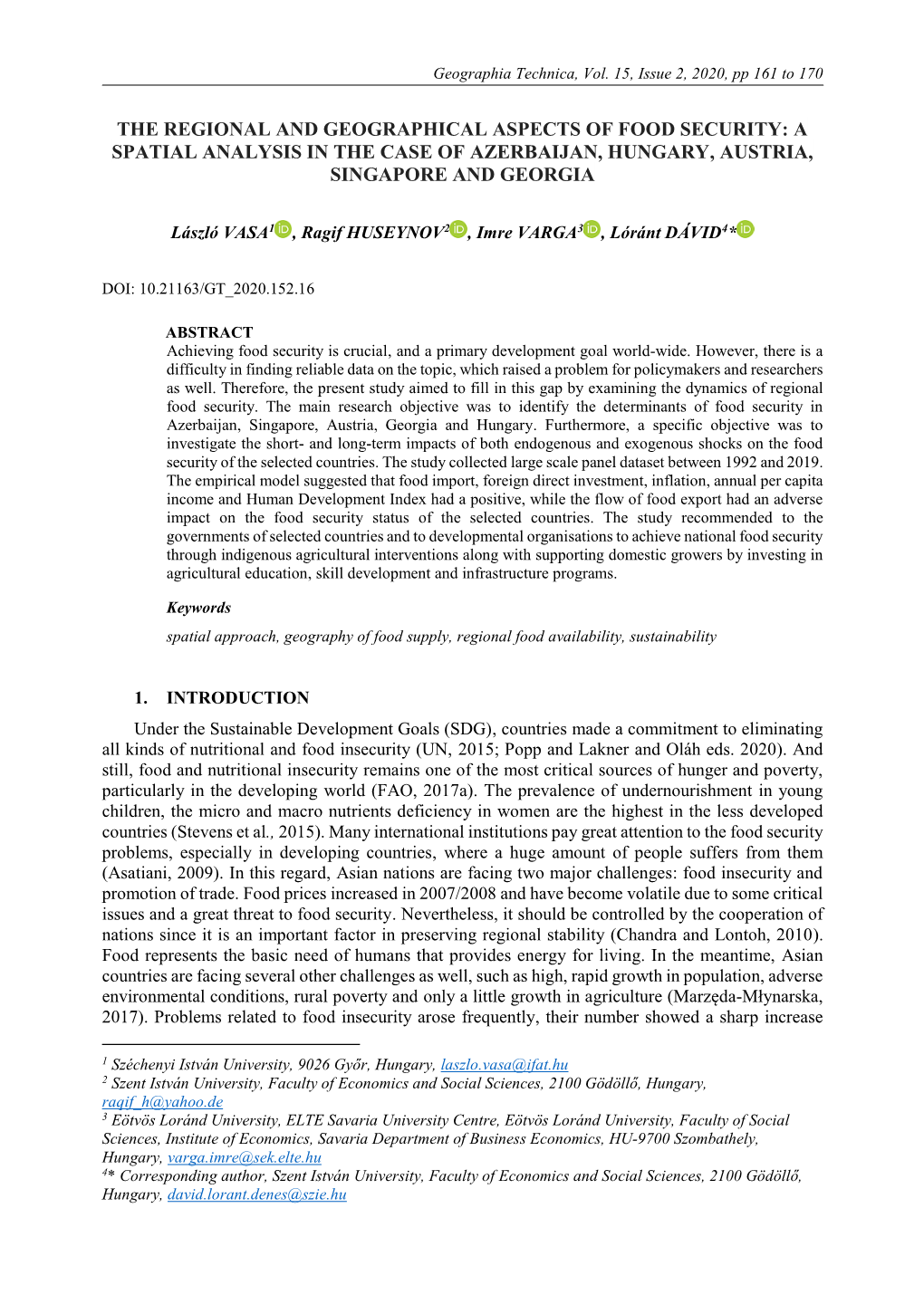 The Regional and Geographical Aspects of Food Security: a Spatial Analysis in the Case of Azerbaijan, Hungary, Austria, Singapore and Georgia