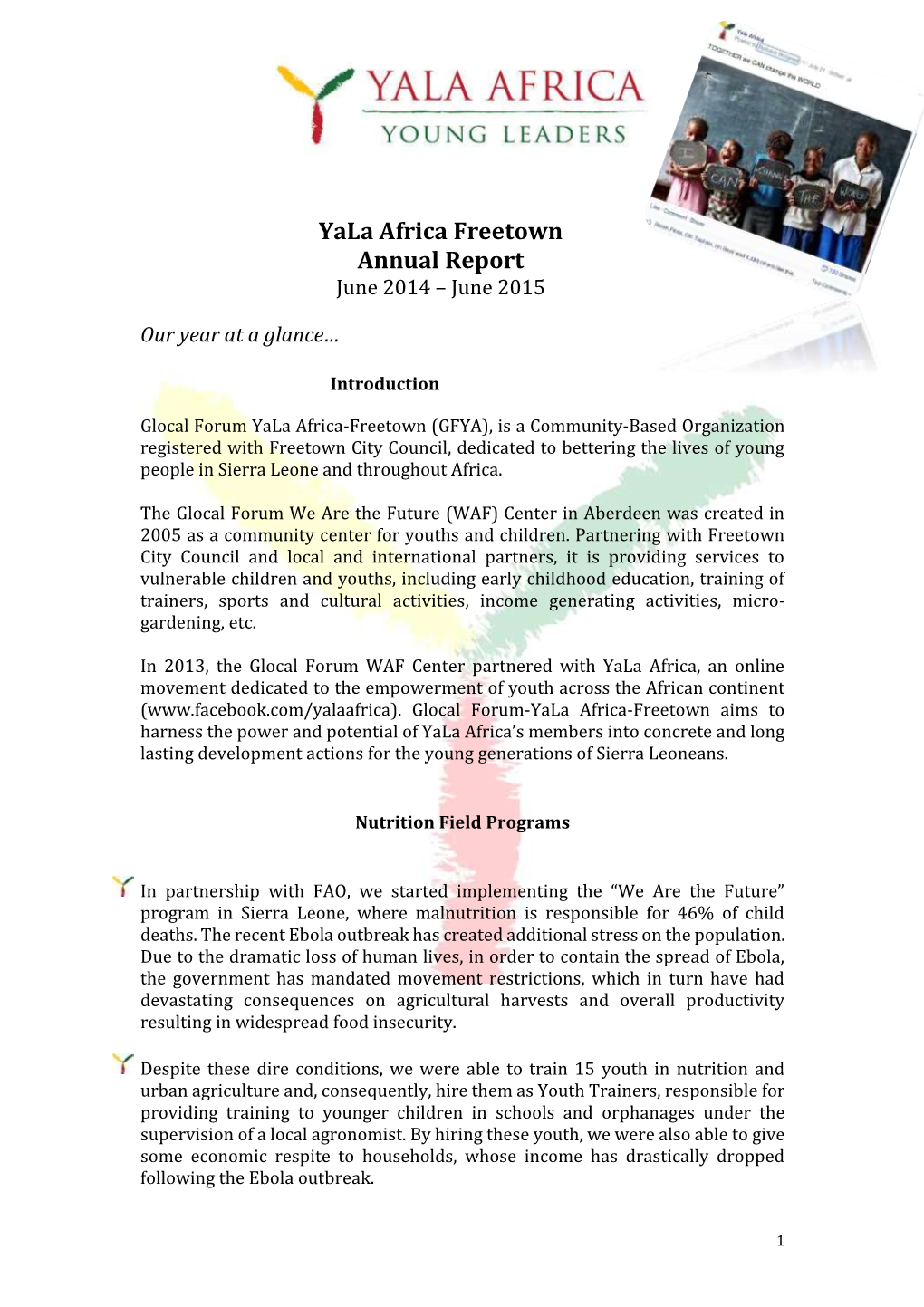 Yala Africa Freetown Annual Report June 2014 – June 2015