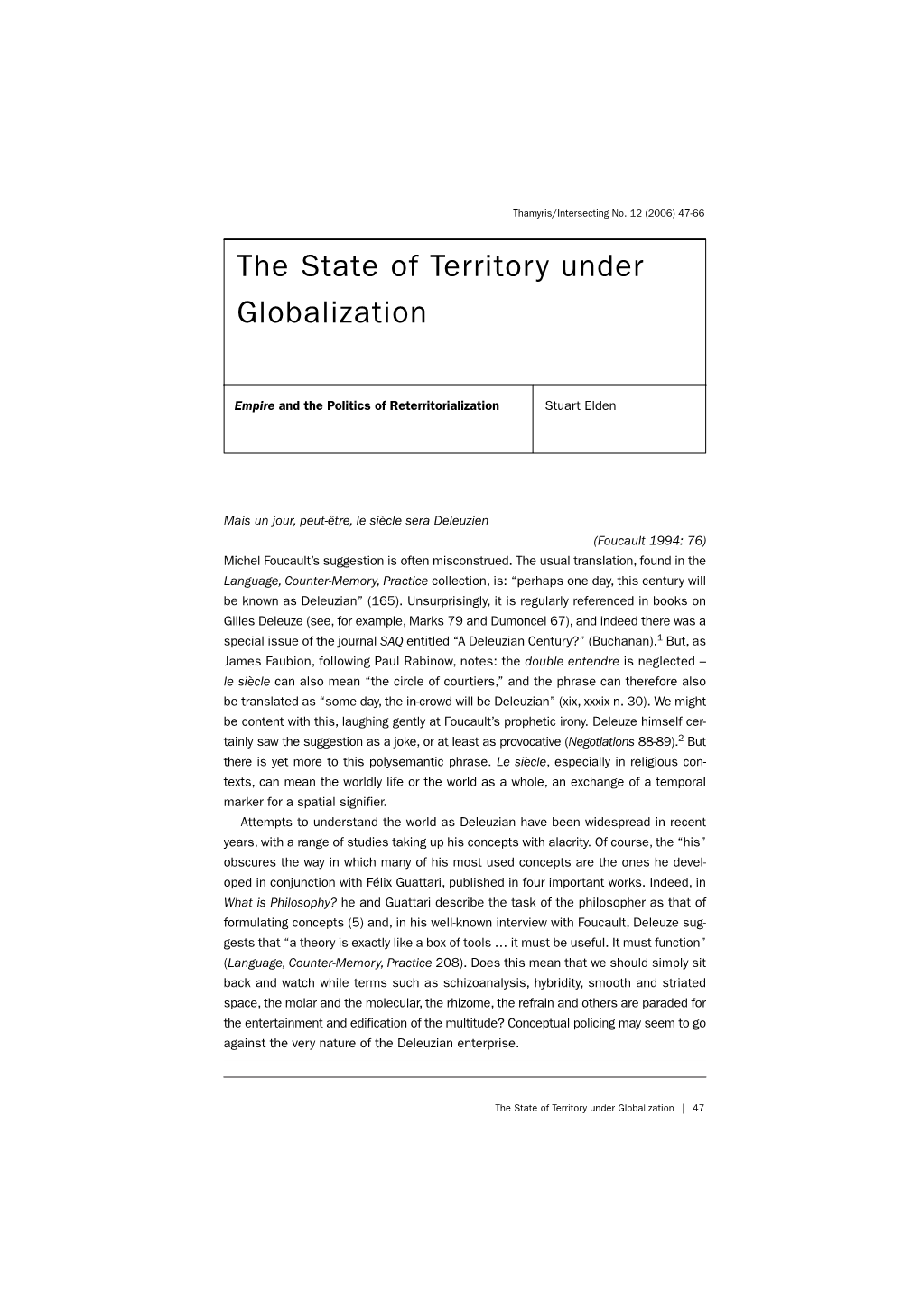 The State of Territory Under Globalization