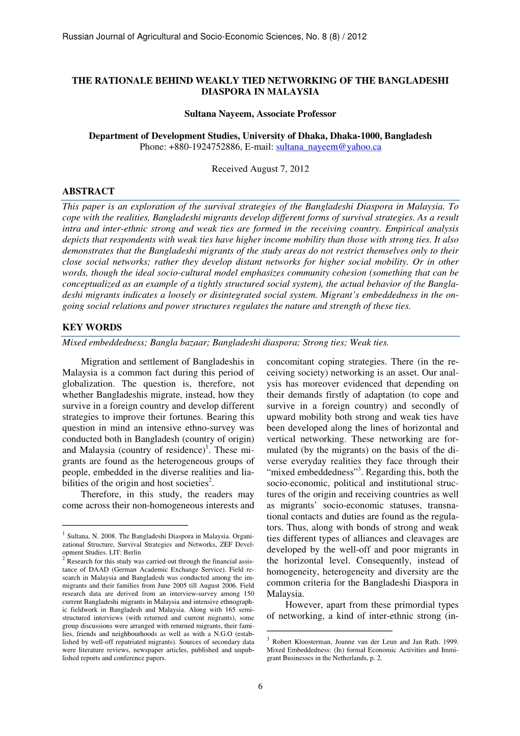 The Rationale Behind Weakly Tied Networking of the Bangladeshi Diaspora in Malaysia