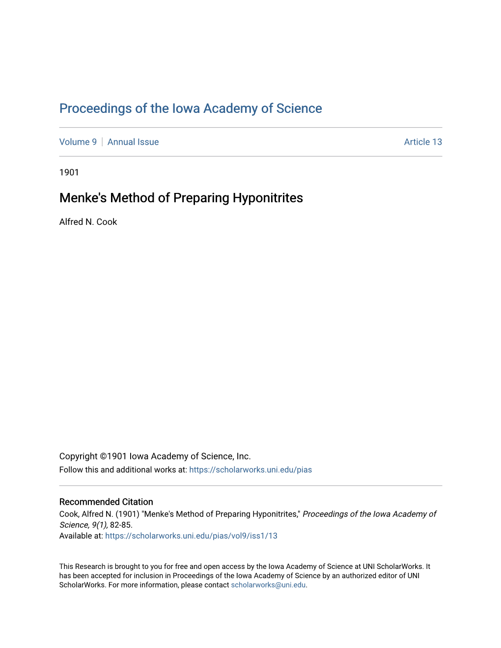 Menke's Method of Preparing Hyponitrites