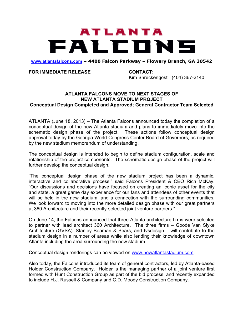 Atlanta Falcons Press Release