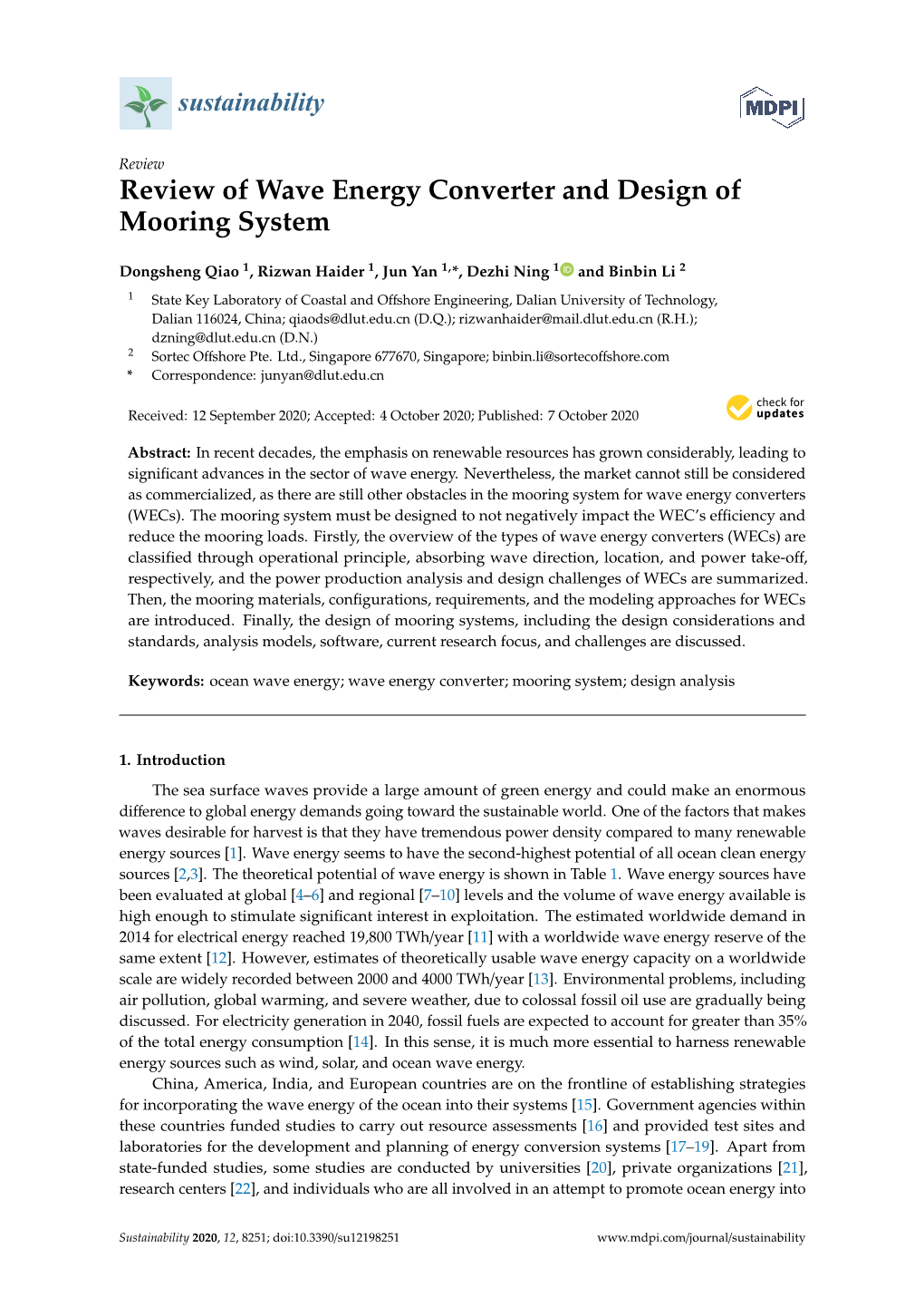 Review of Wave Energy Converter and Design of Mooring System