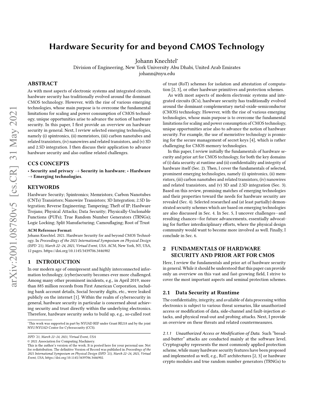 Hardware Security for and Beyond CMOS Technology