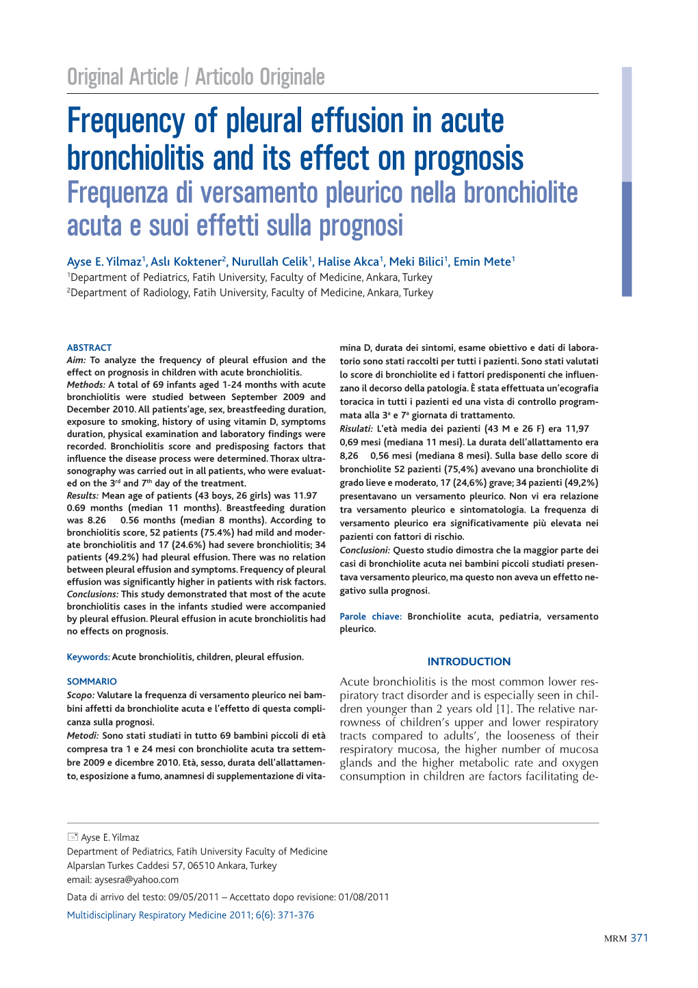 Frequency of Pleural Effusion in Acute Bronchiolitis and Its Effect On