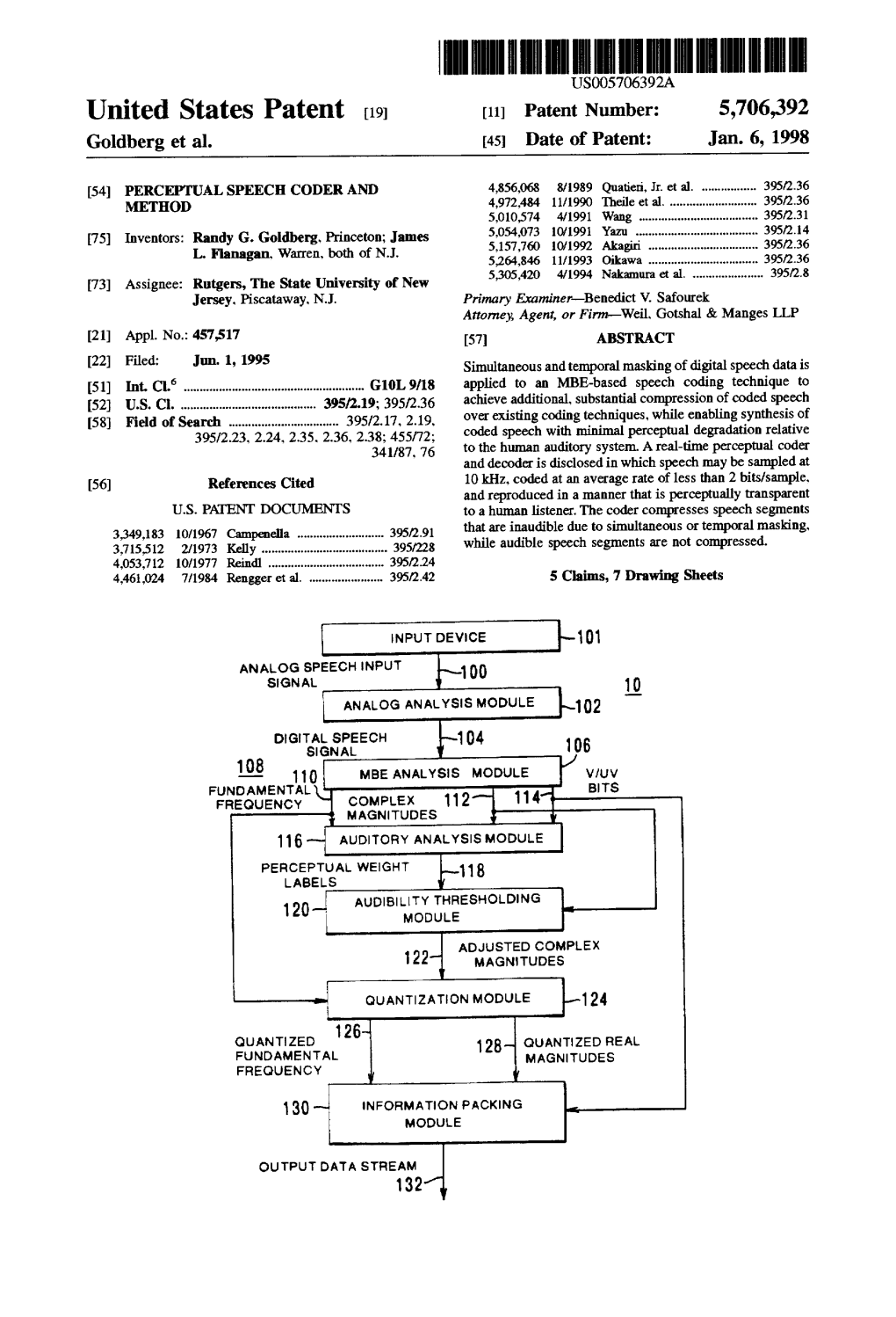 United States Patent (19) 11 Patent Number: 5,706,392 Goldberg Et Al