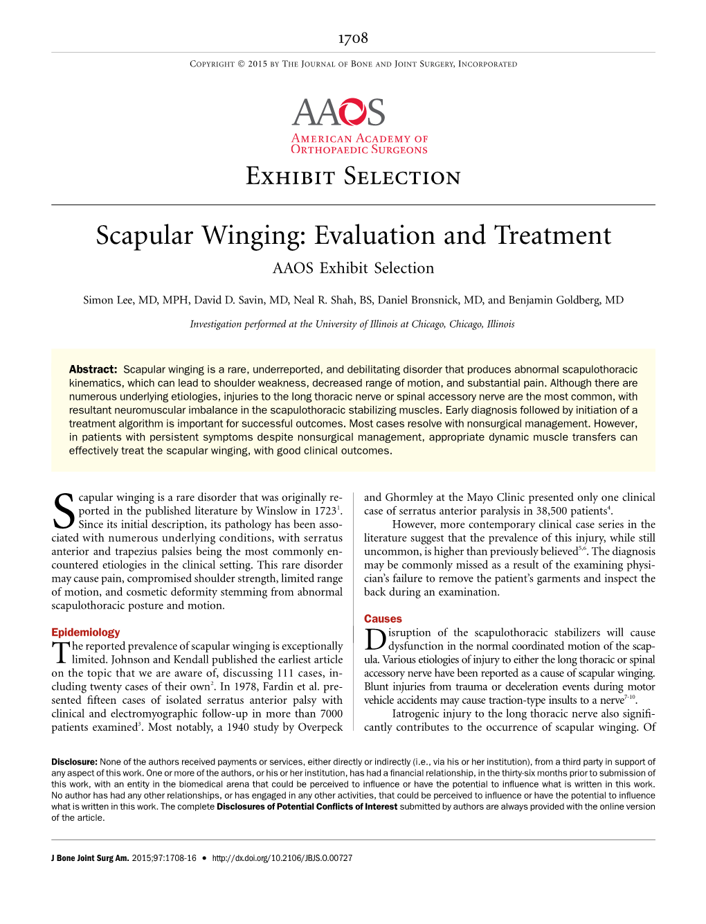 Scapular Winging: Evaluation and Treatment AAOS Exhibit Selection