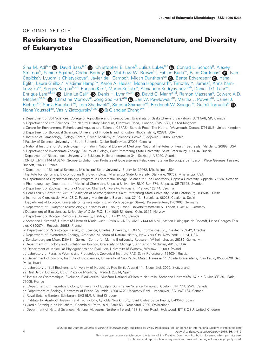 Revisions to the Classification, Nomenclature, and Diversity of Eukaryotes