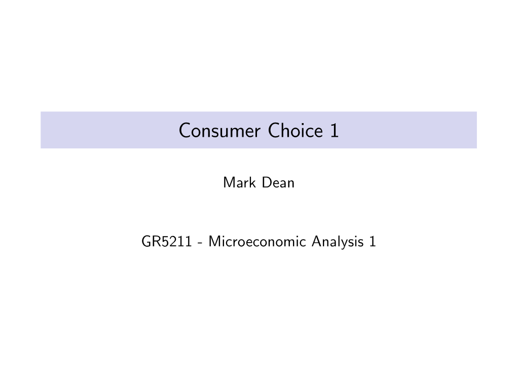 Consumer Choice 1