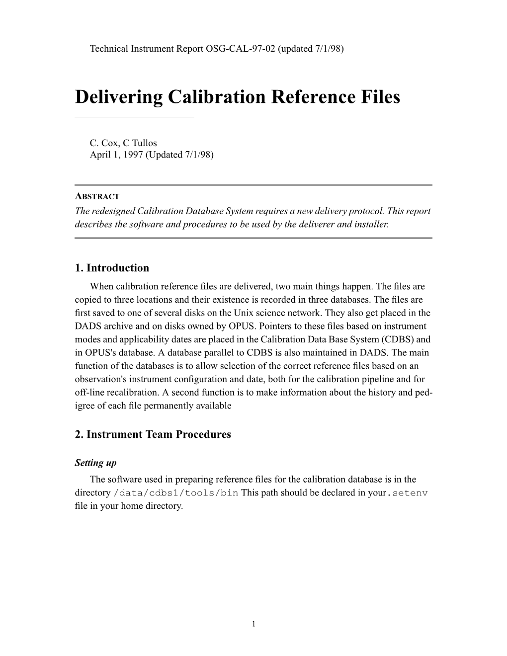 Delivering Calibration Reference Files