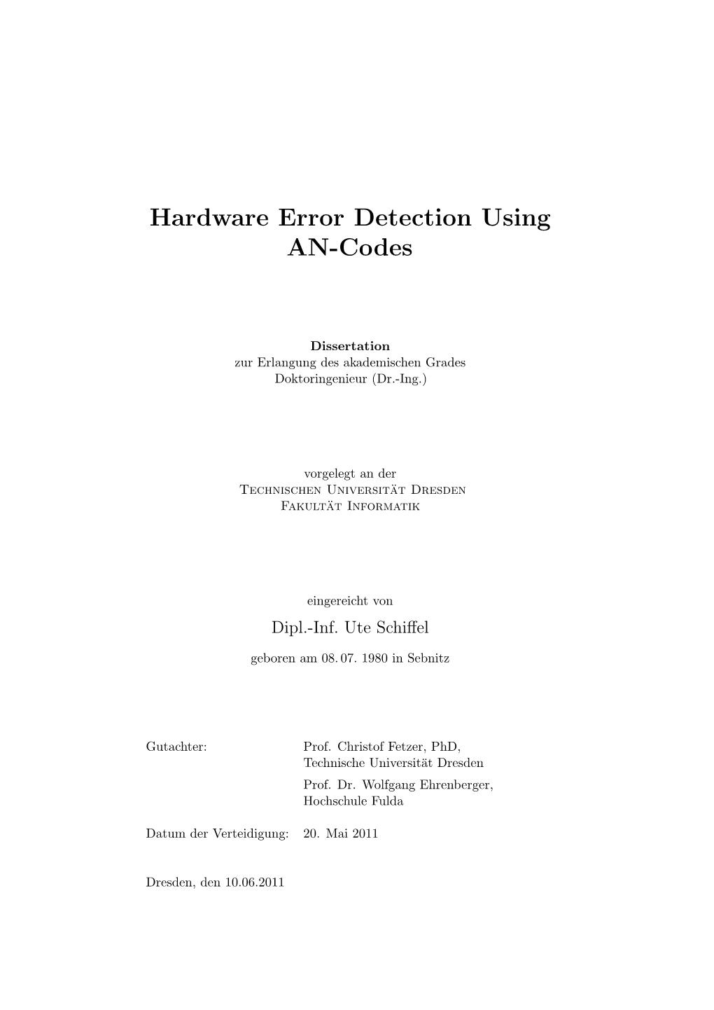 Hardware Error Detection Using AN-Codes