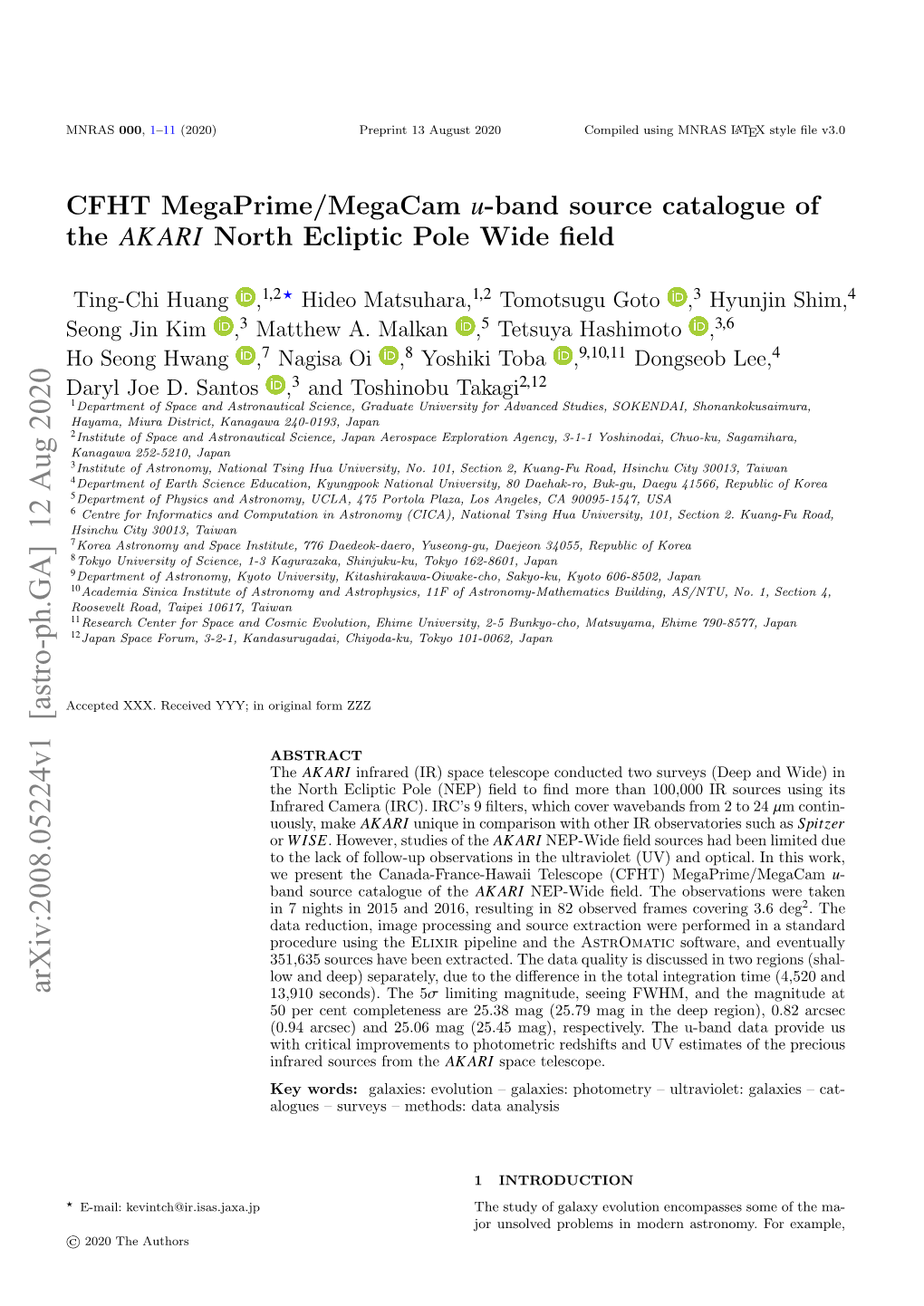 CFHT Megaprime/Megacam $ U $-Band Source Catalogue of the $ AKARI $ North Ecliptic Pole Wide Field