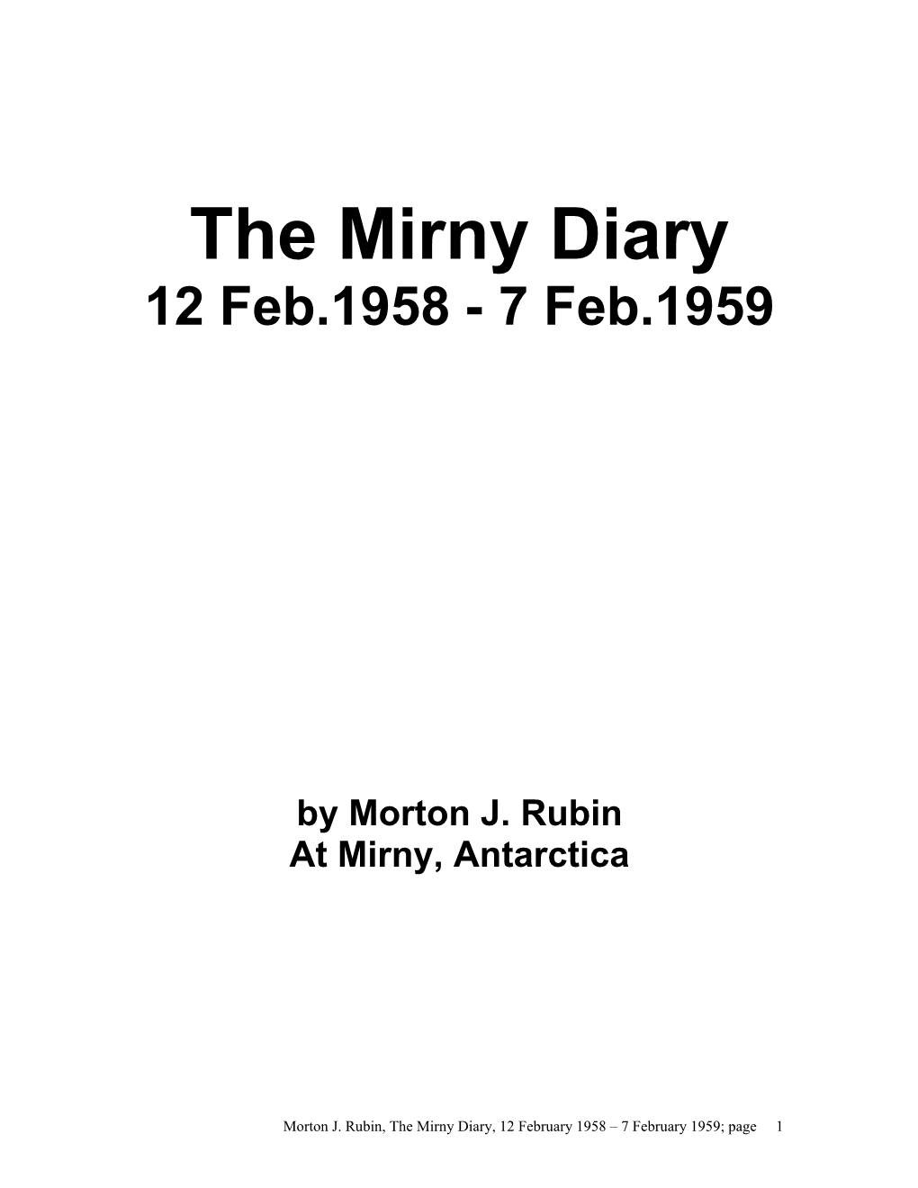 The Mirny Diary 12 Feb.1958 - 7 Feb.1959