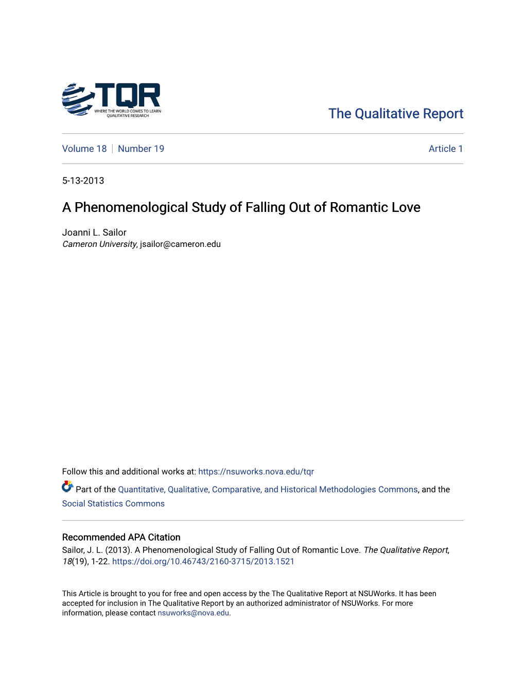 A Phenomenological Study of Falling out of Romantic Love