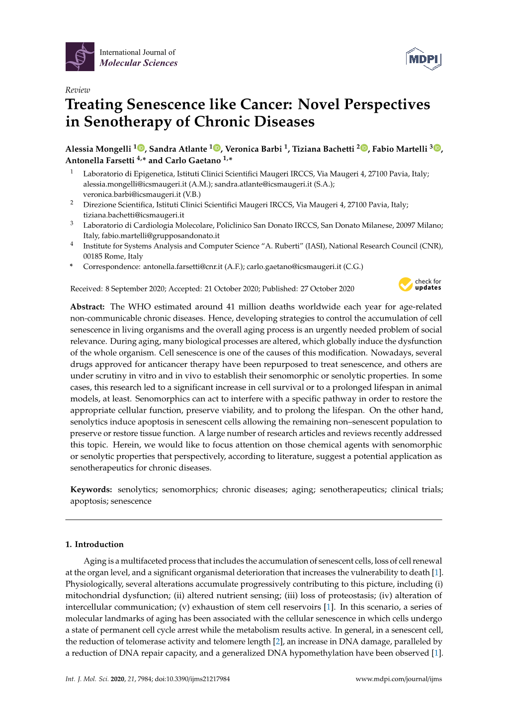 Treating Senescence Like Cancer: Novel Perspectives in Senotherapy of Chronic Diseases