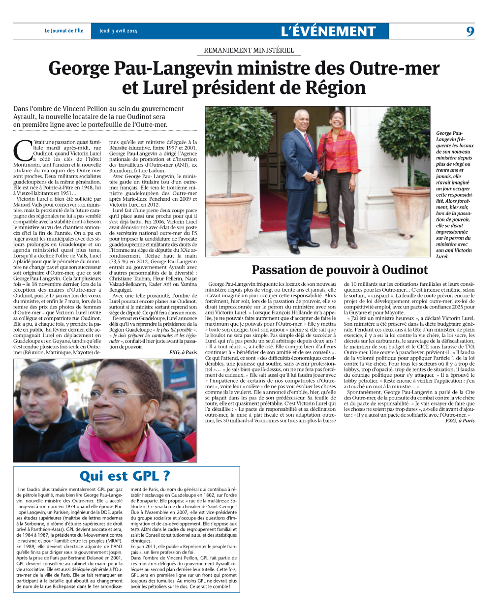 George Pau-Langevin Ministre Des Outre-Mer Et Lurel Président De Région