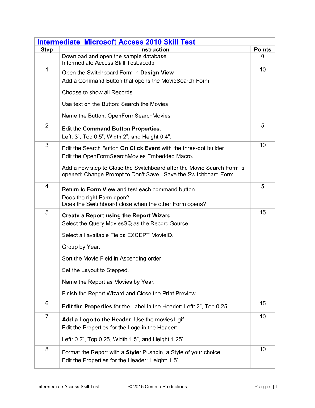 Intermediate Access Skill Test