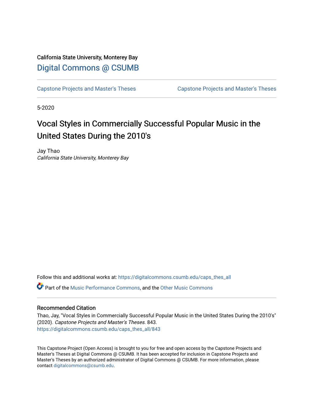 Vocal Styles in Commercially Successful Popular Music in the United States During the 2010'S