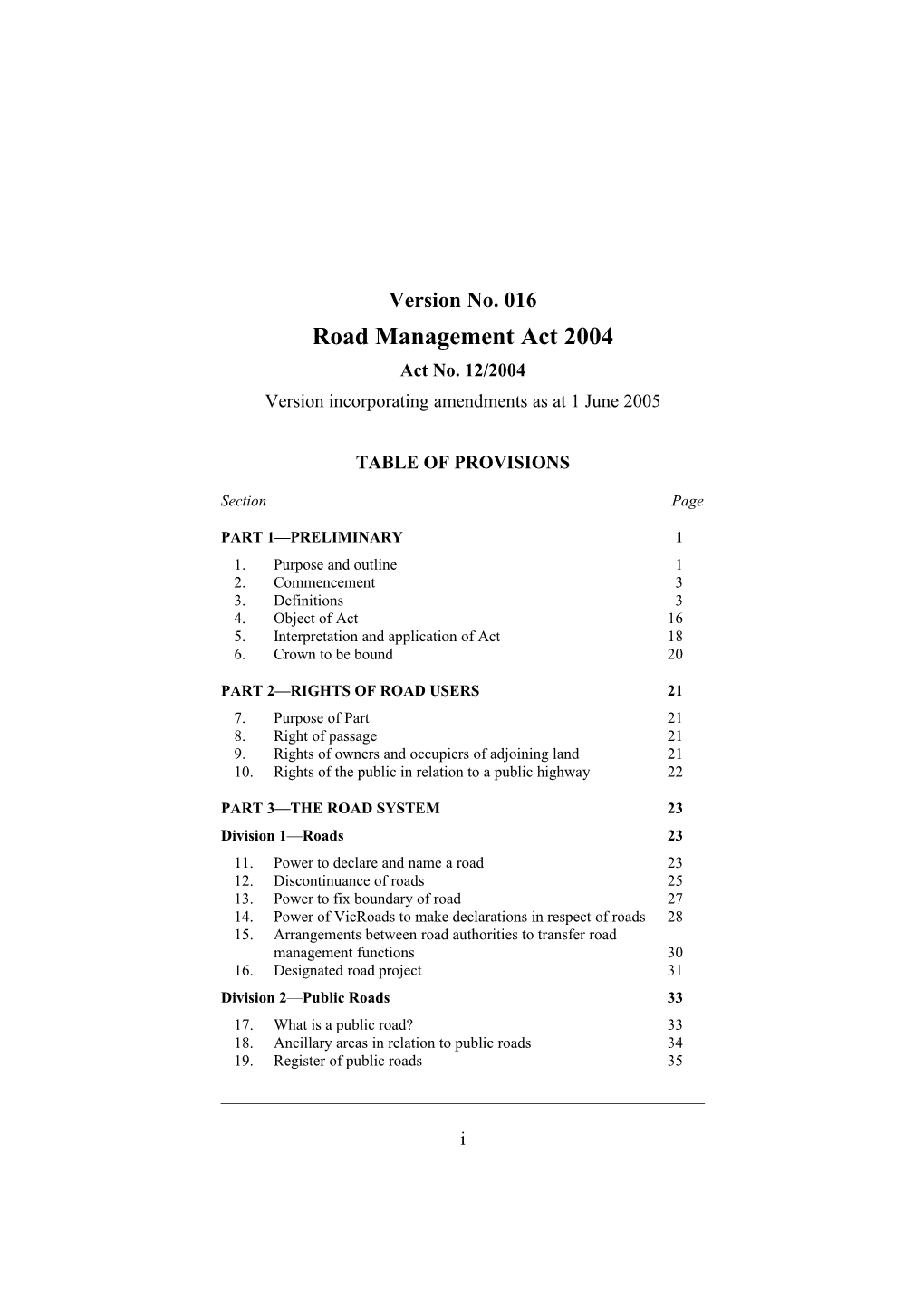 Road Management Act 2004