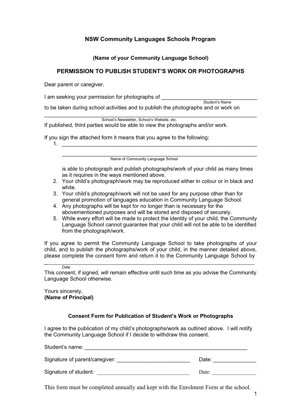 Permission to Publish Student S Work Or Photographs