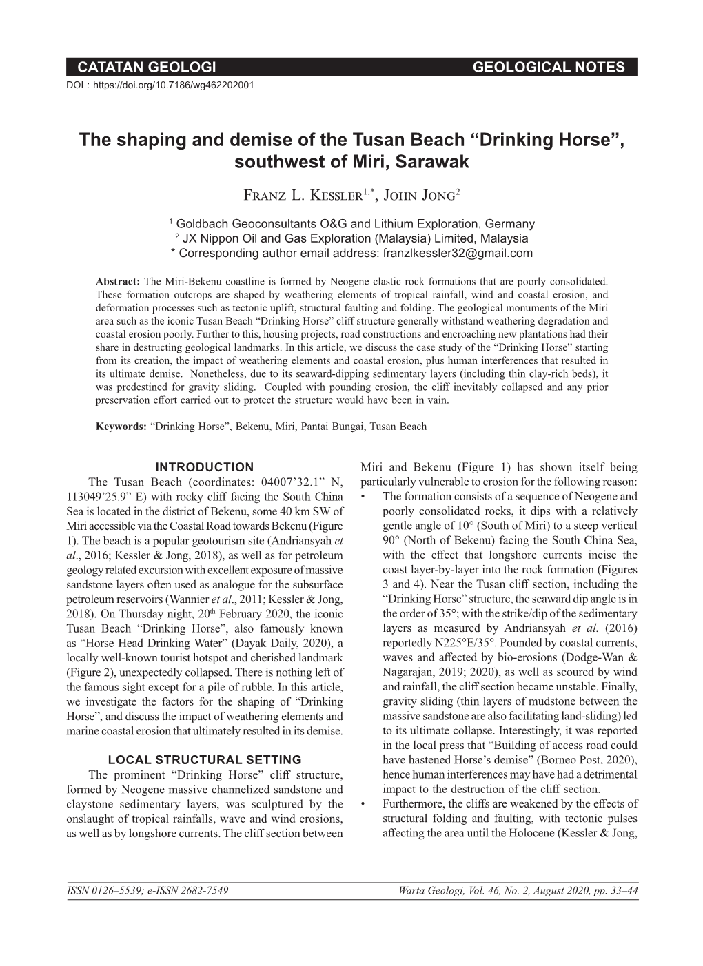 The Shaping and Demise of the Tusan Beach “Drinking Horse”, Southwest of Miri, Sarawak Franz L