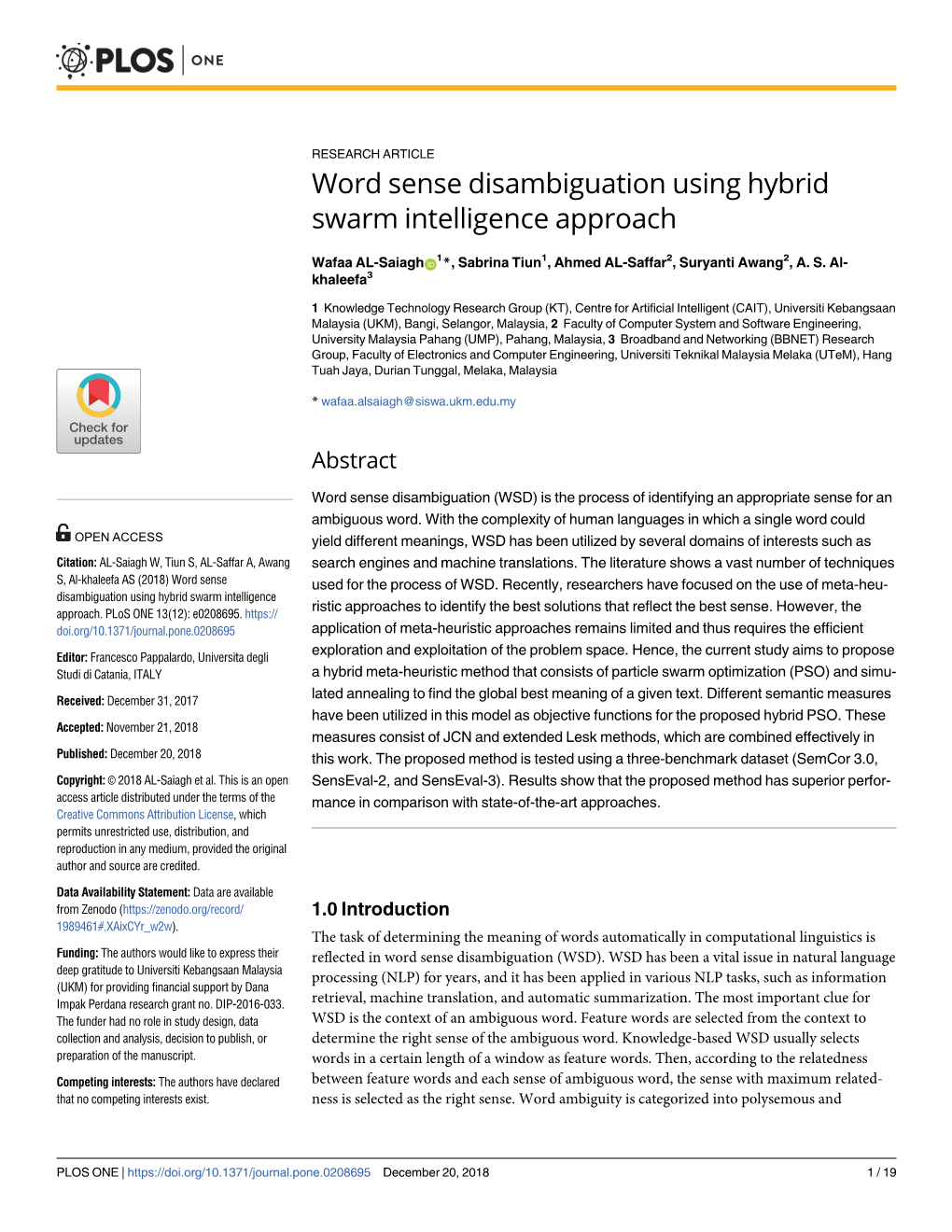 Word Sense Disambiguation Using Hybrid Swarm Intelligence Approach