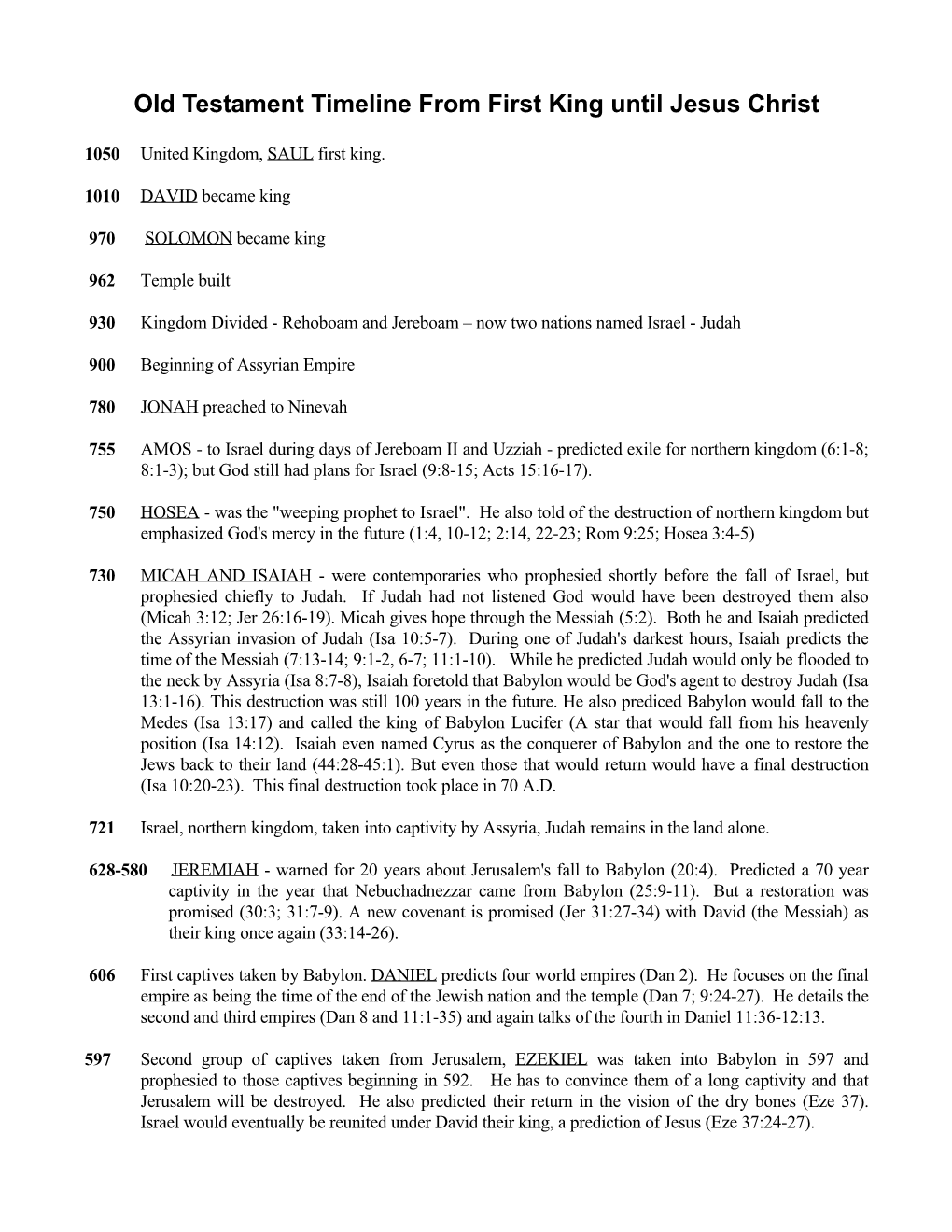 Old Testament Timeline from First King Until Jesus Christ